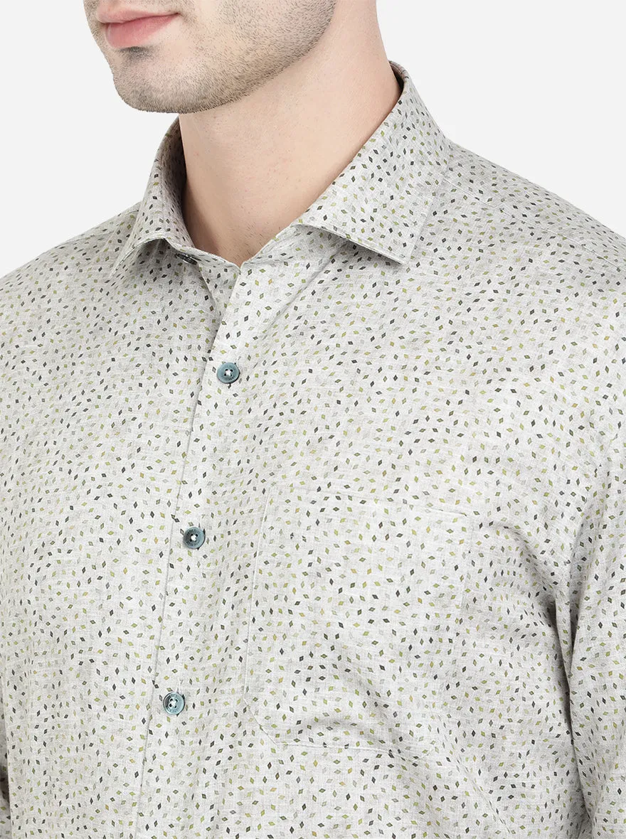 Grey & Green Printed Regular Fit Formal Shirt | JadeBlue