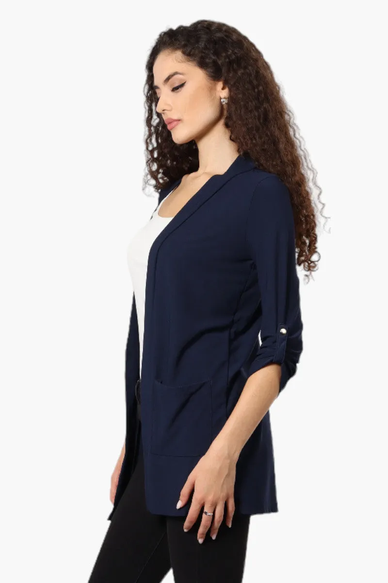 International INC Company Roll Up Sleeve Open Wrap Cardigan - Navy