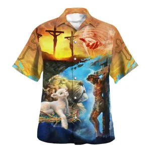 Jesus Saves Lion And Lamb Hawaiian Shirts For Men - Christian Hawaiian Shirt - Hawaiian Summer Shirts