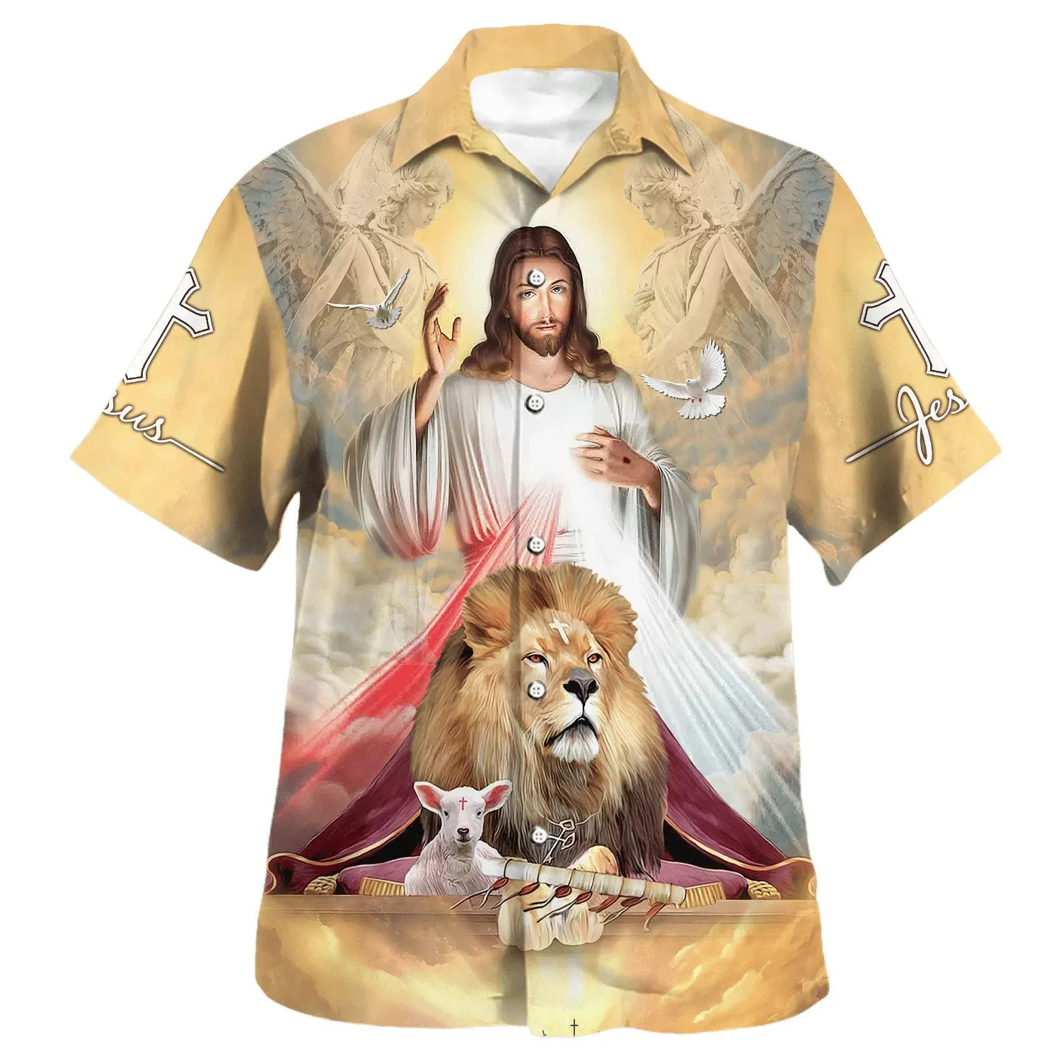 Jesus The Lion And The Lamb Hawaiian Shirts For Men - Christian Hawaiian Shirt - Hawaiian Summer Shirts