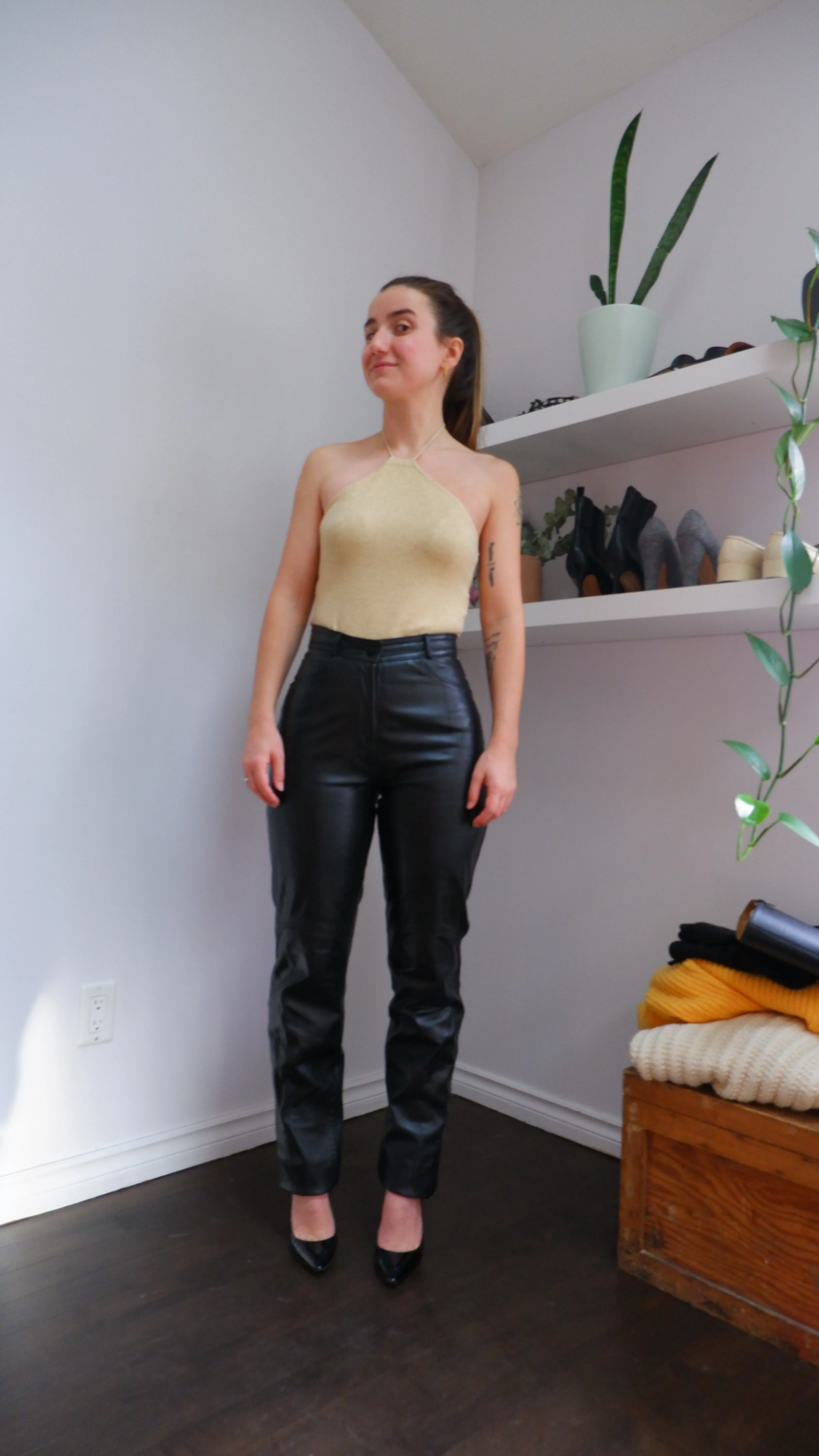 Jordache Black Leather Trousers - 26”