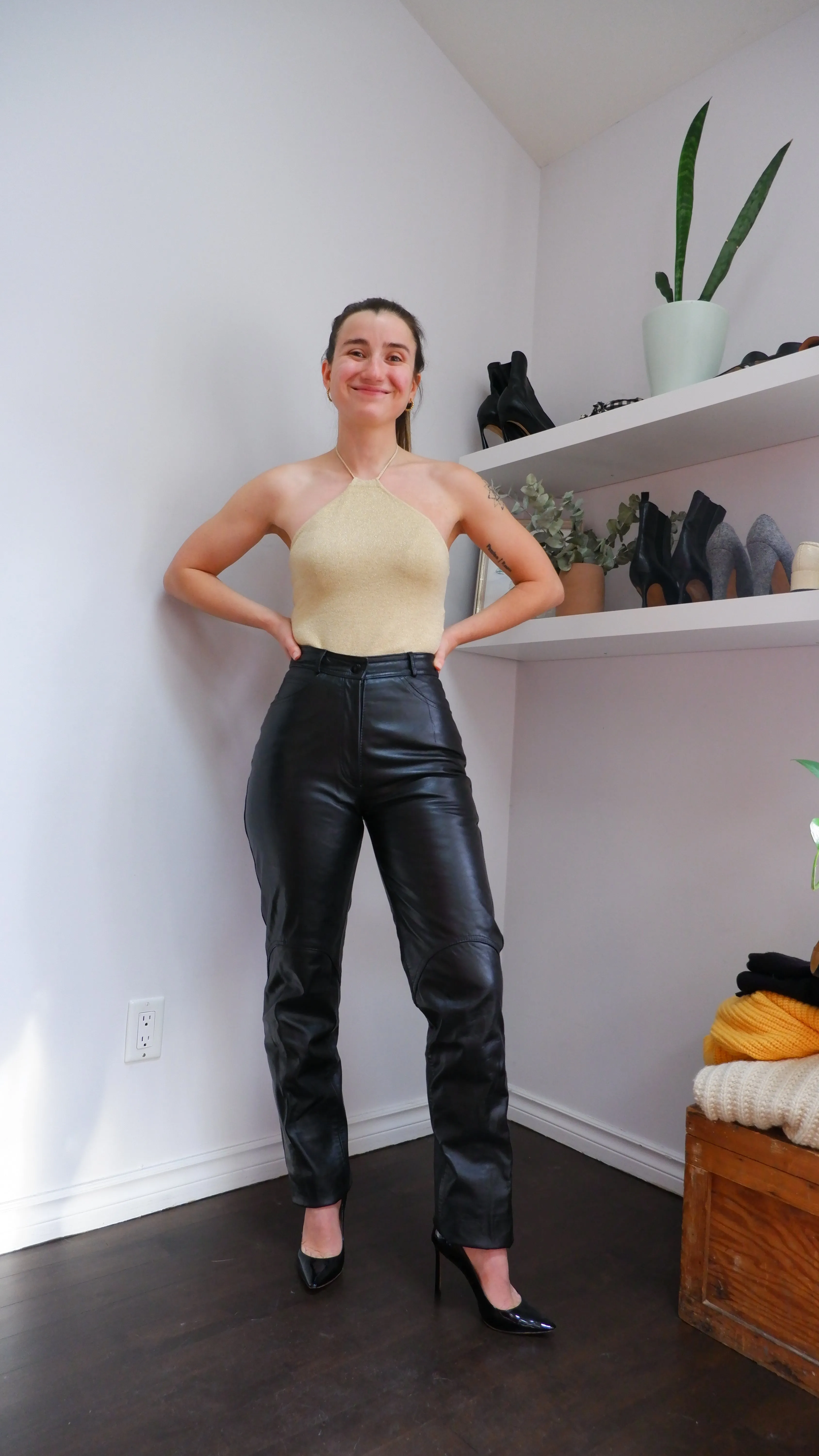 Jordache Black Leather Trousers - 26”