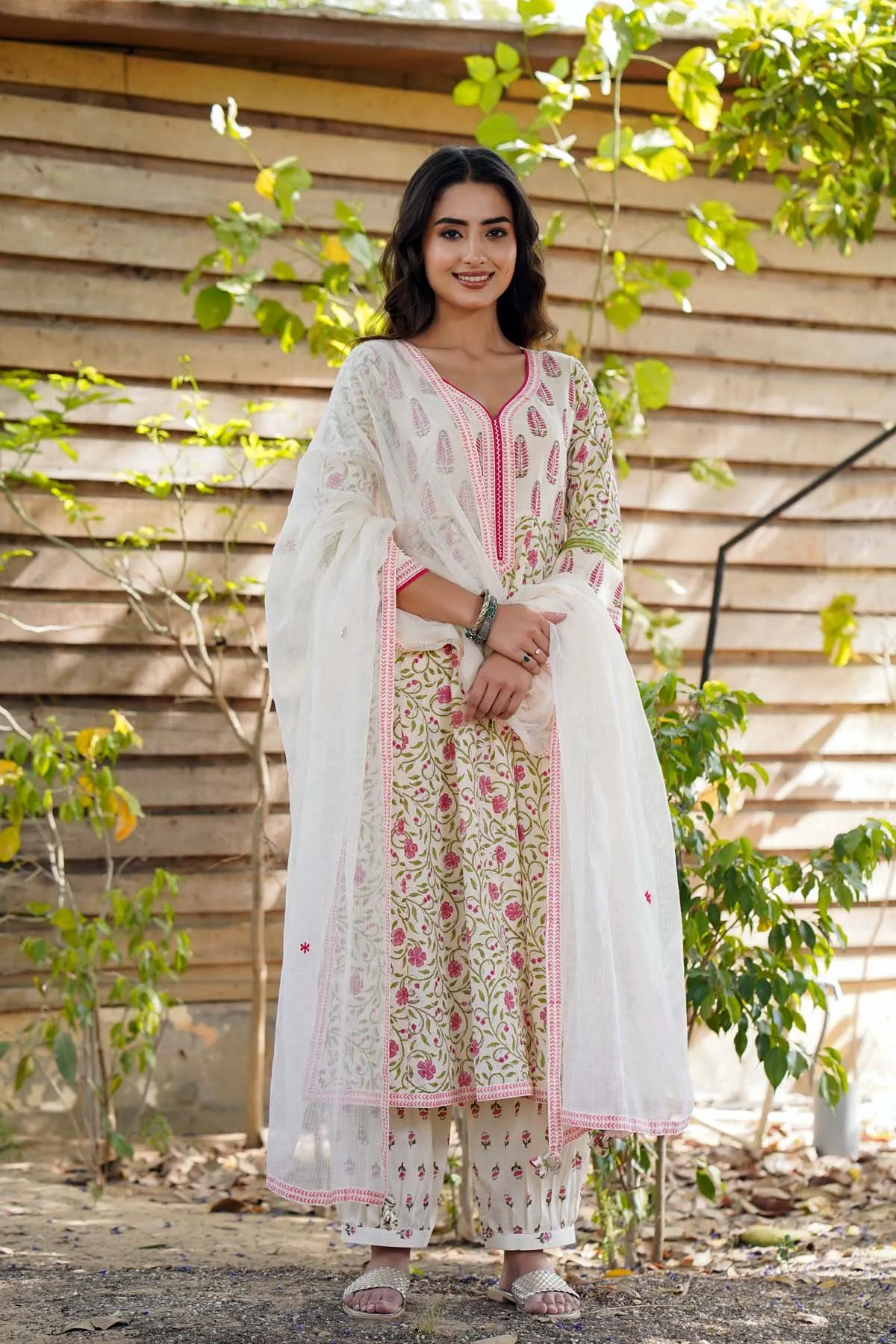 Kalidaar Kurta/Pant Set in Cream Color