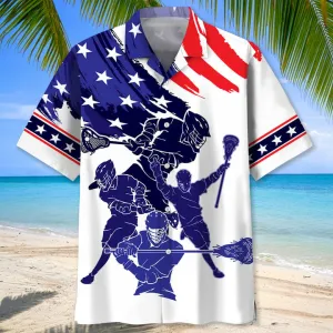 Lacrosse Blue Hawaiian Shirt, Aloha Shirts Short Sleeve Beach Holiday Casual Shirts