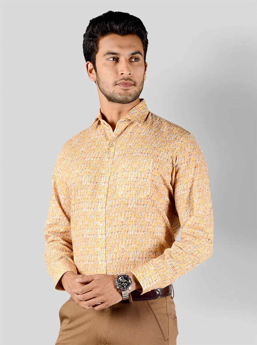 Lemon Yellow Printed Regular Fit Formal Shirt | JadeBlue