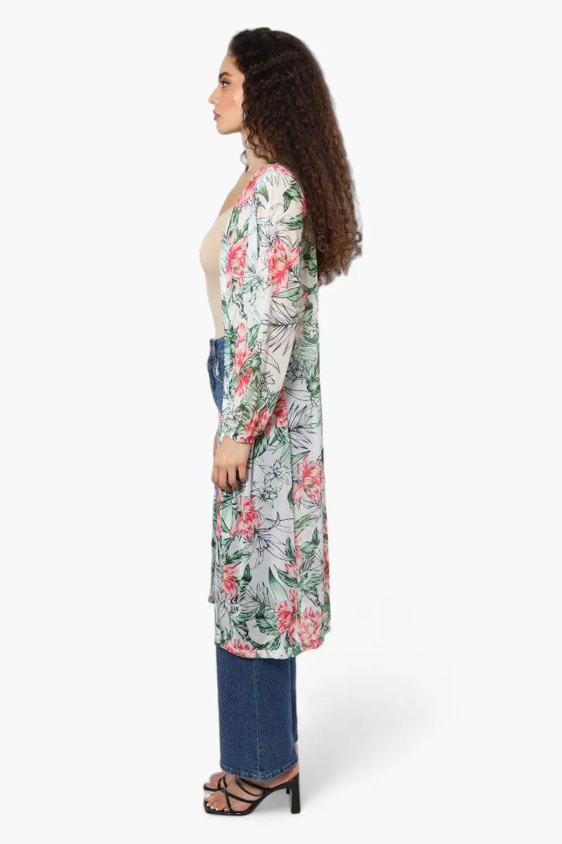 Limite Floral Sheer Duster Cardigan - White