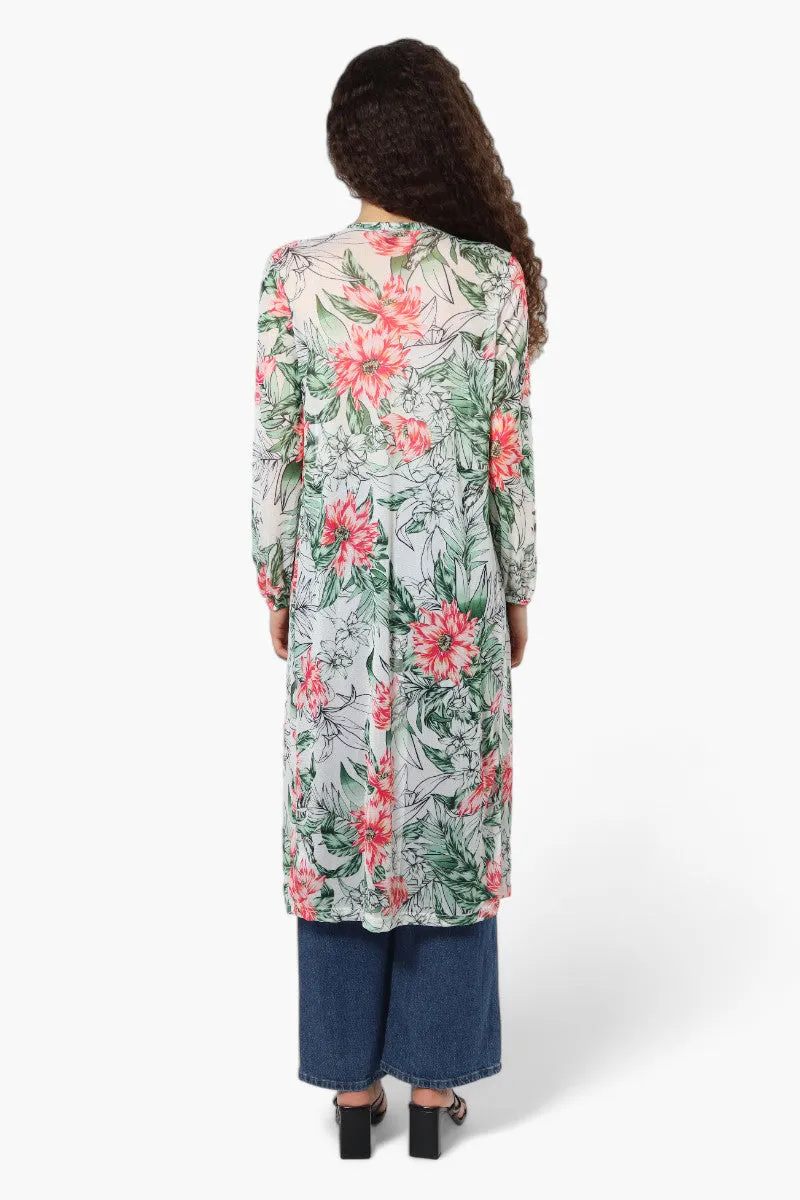 Limite Floral Sheer Duster Cardigan - White