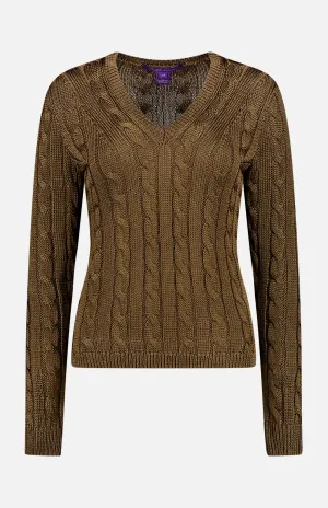 Long Sleeve V-Neck Cable Sweater