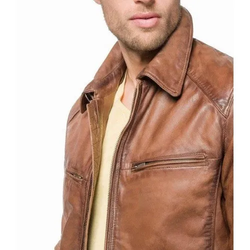 Men Designer Leather Jackets Tan Brown R1