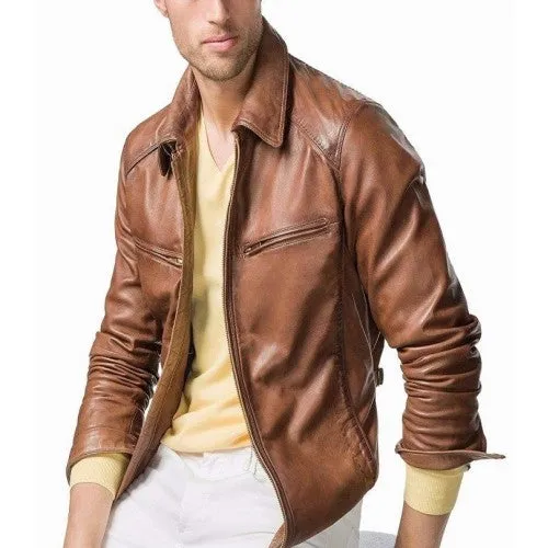 Men Designer Leather Jackets Tan Brown R1