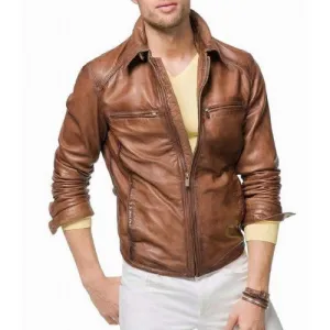 Men Designer Leather Jackets Tan Brown R1