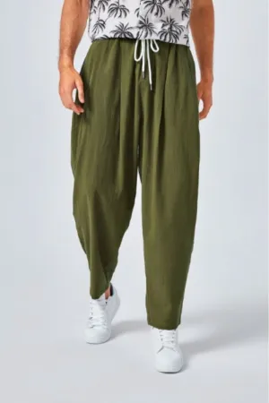 Men Drawstring Waist Harem Trousers