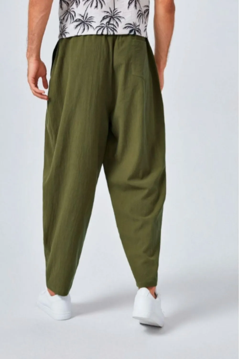 Men Drawstring Waist Harem Trousers