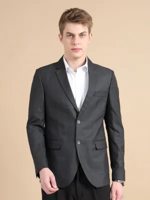 Men Grey Slim Fit Checks Full Sleeve Casual Blazer