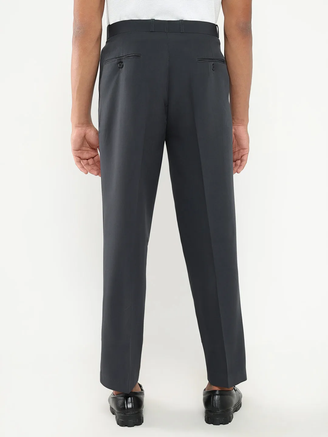 Men Navy Blue Solid Formal Trousers