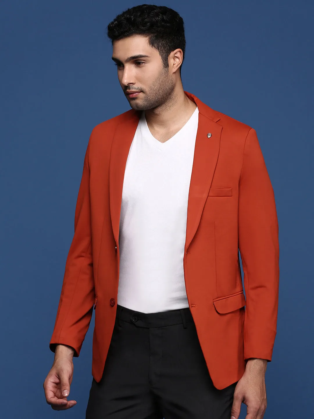 Men Rust Slim Fit Single Breasted Blazer