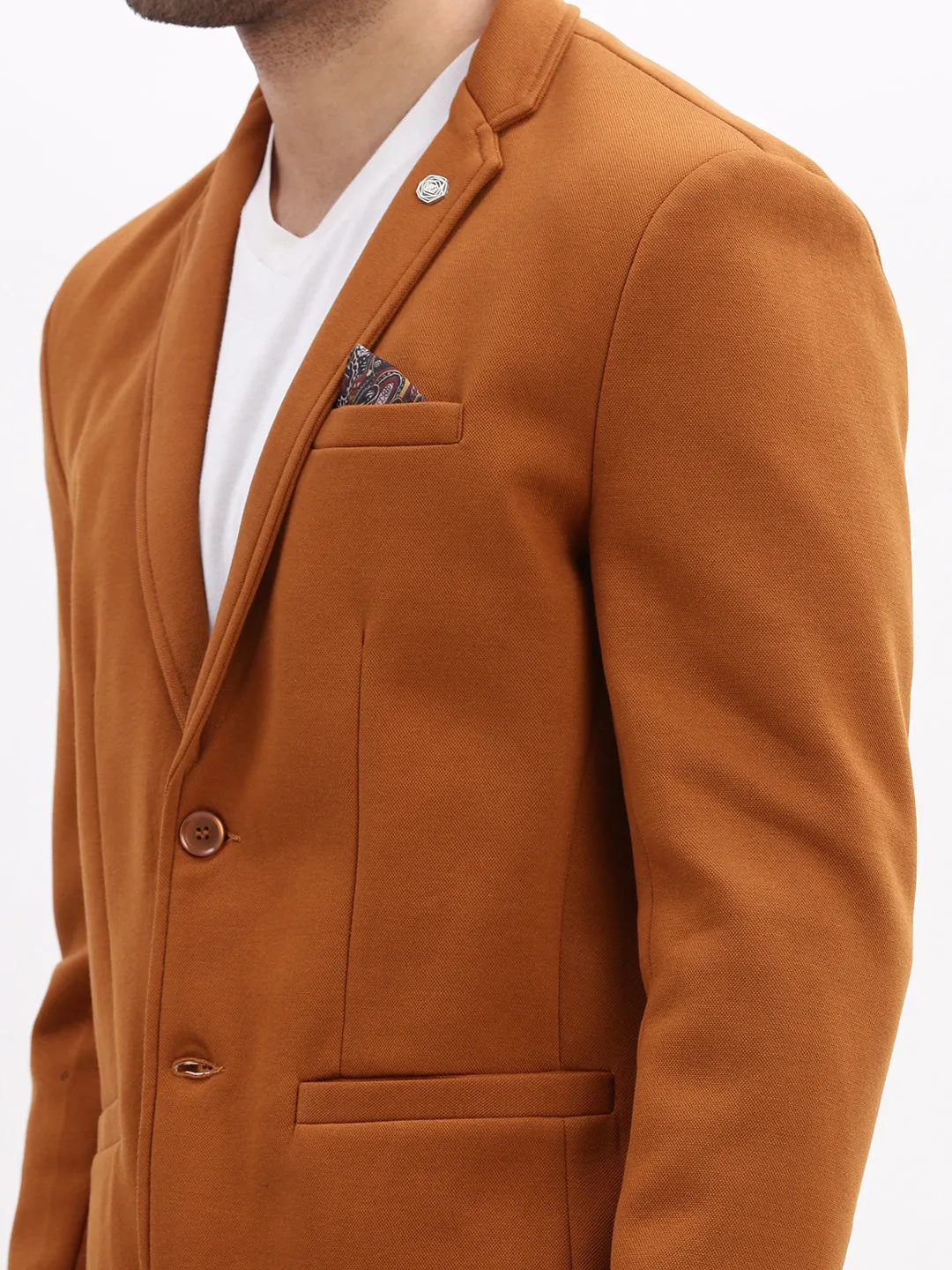 Men Solid Brown Single Breasted Blazer