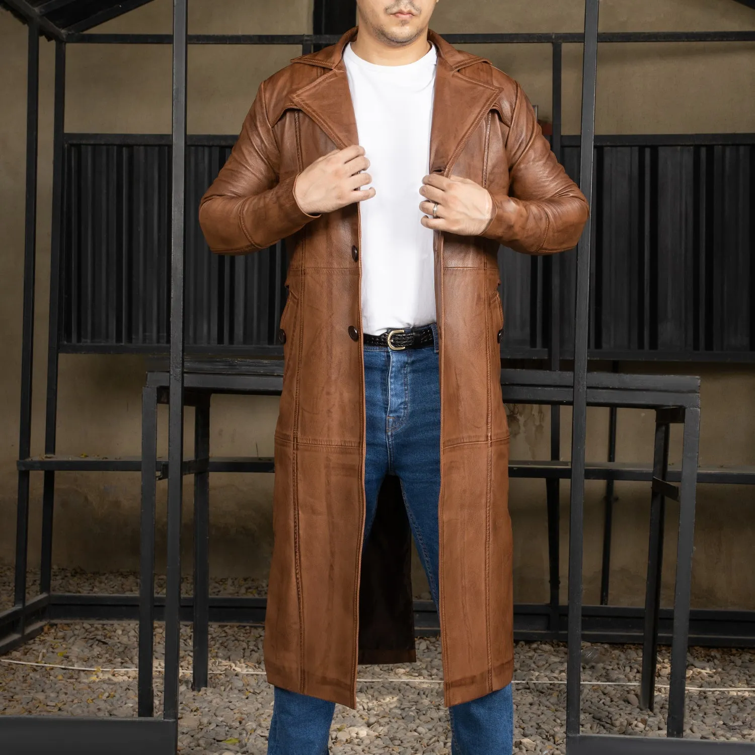 Mens Full Length Leather Duster Overcoat