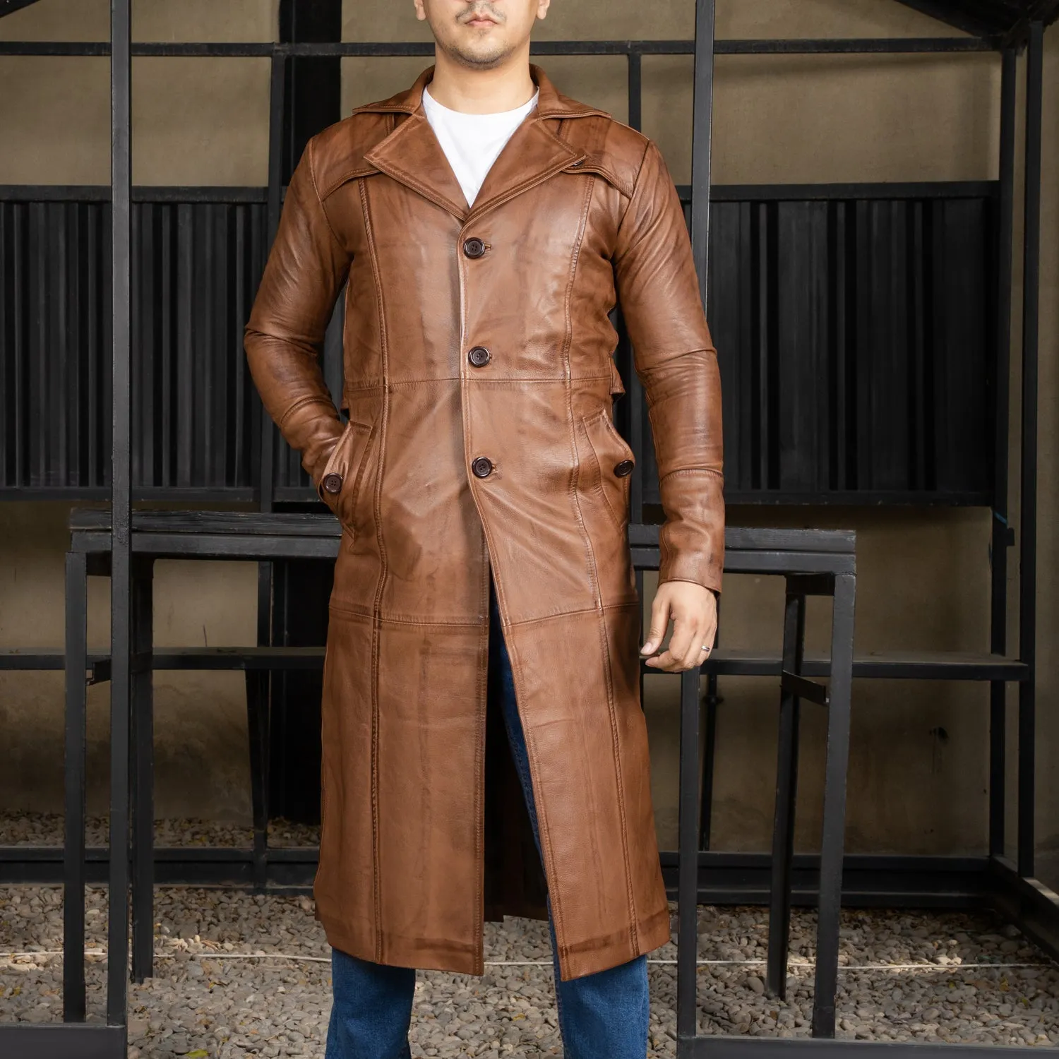 Mens Full Length Leather Duster Overcoat