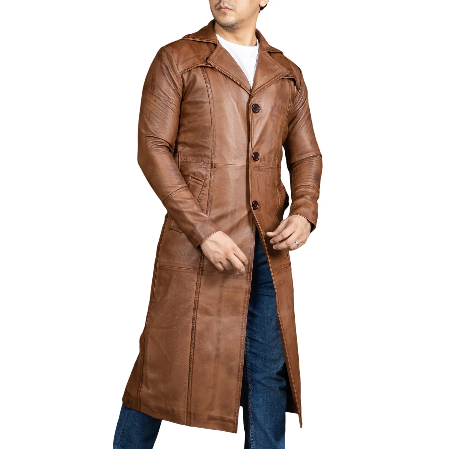 Mens Full Length Leather Duster Overcoat