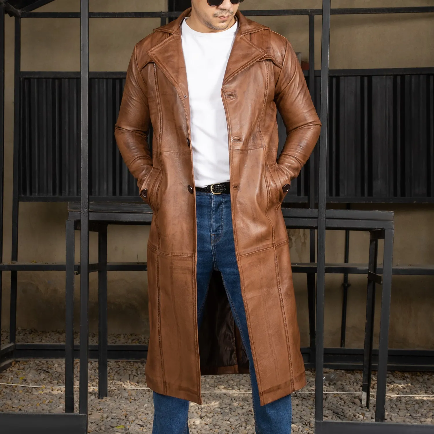 Mens Full Length Leather Duster Overcoat