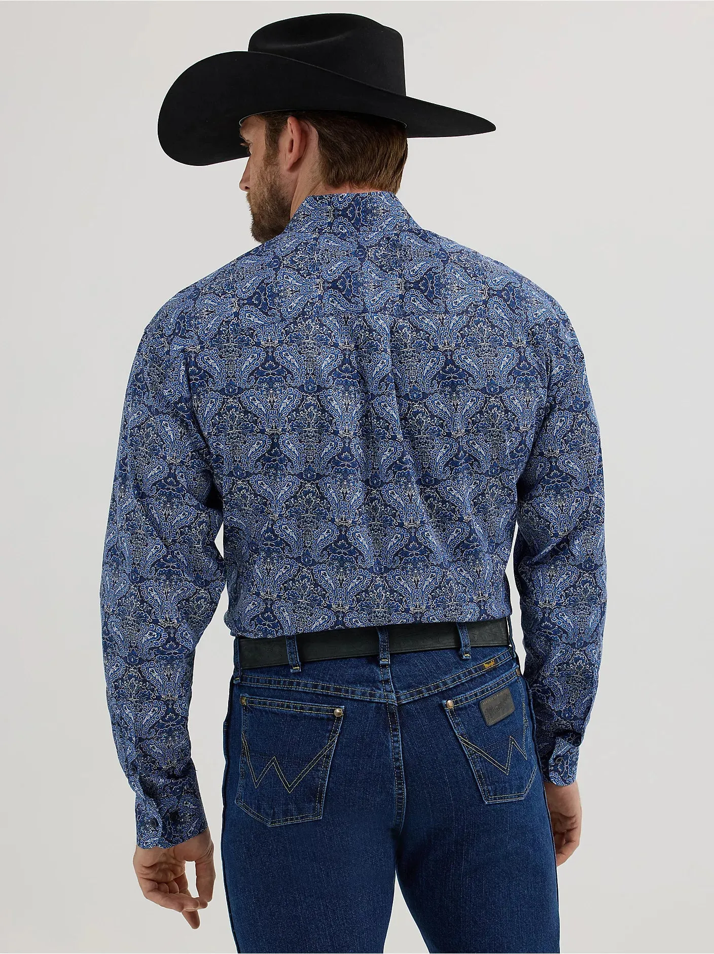 Men's Wrangler George Strait Blue Paisley Print Button Down Shirt