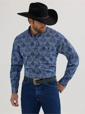 Men's Wrangler George Strait Blue Paisley Print Button Down Shirt