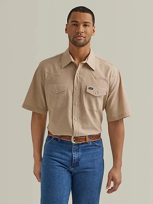 Men's Wrangler Short Sleeve Solid Khaki Snap Shirt