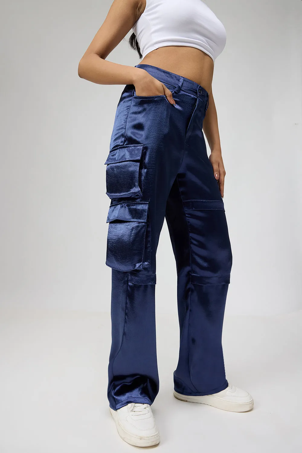 Metallic Blue Cargo Trouser