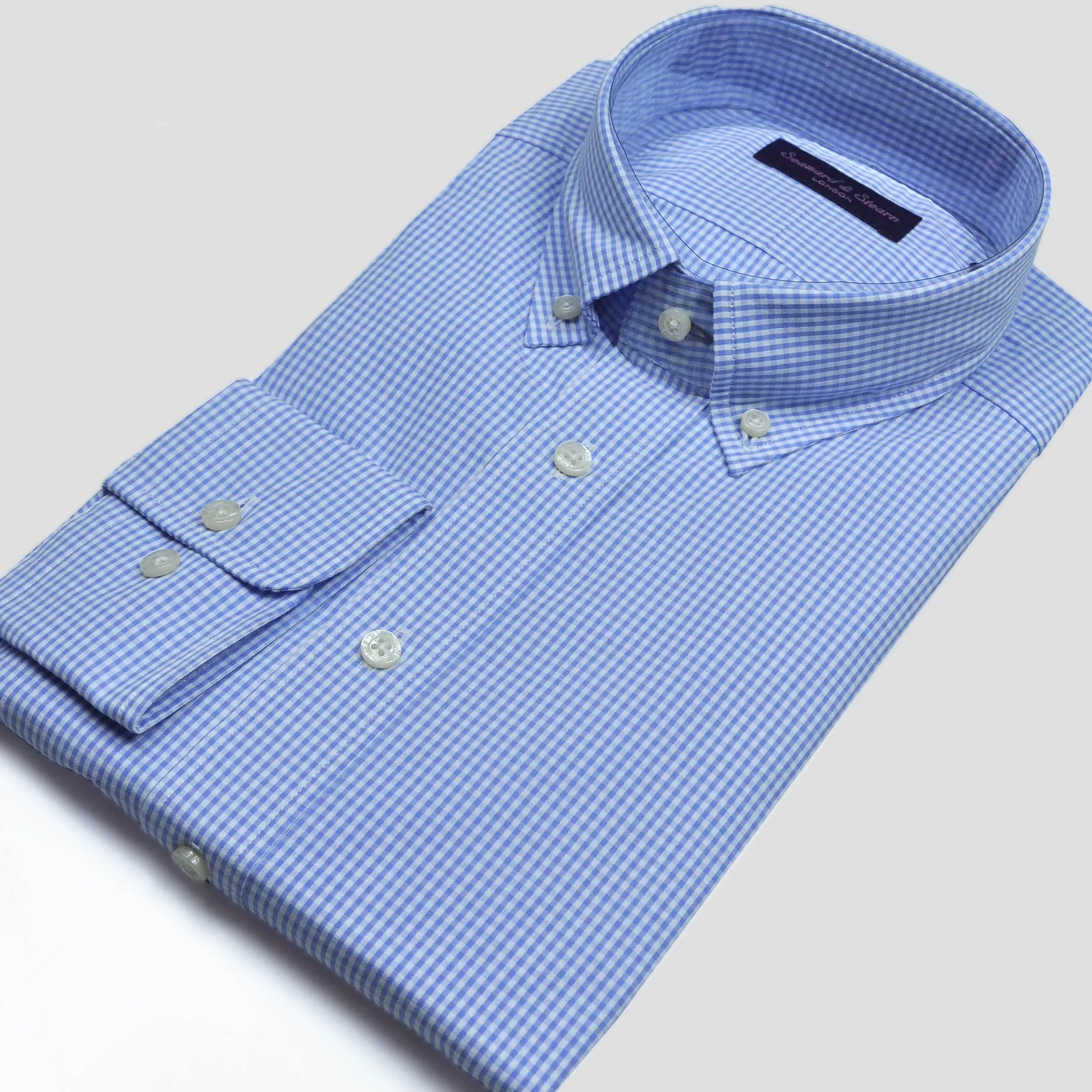 Micro Gingham Button Down Shirt in Light Blue