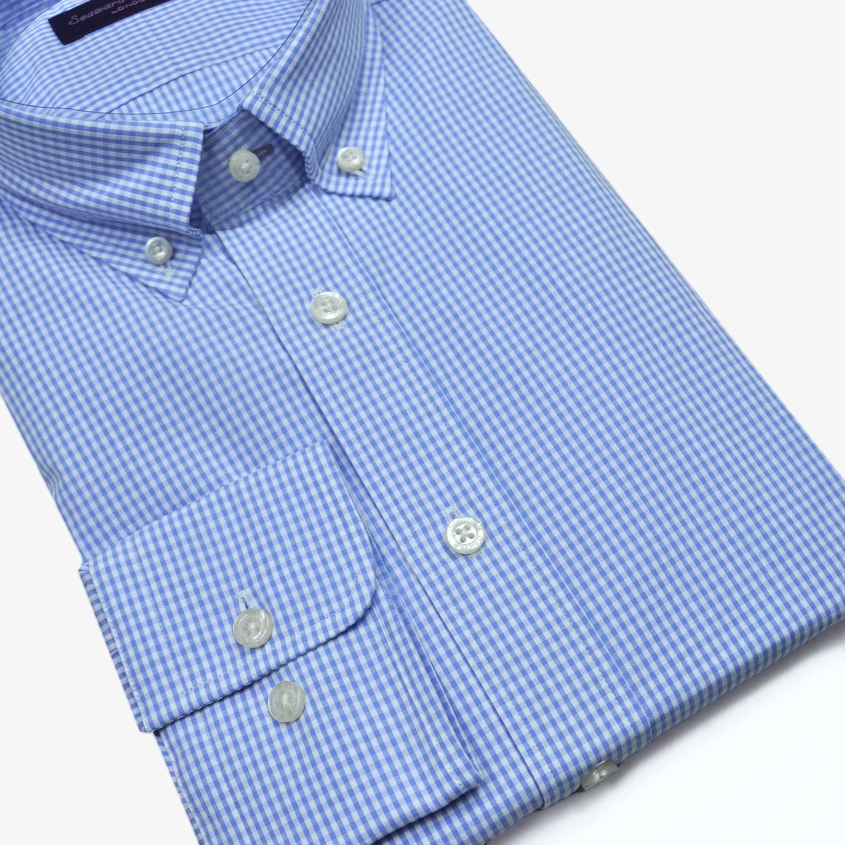 Micro Gingham Button Down Shirt in Light Blue