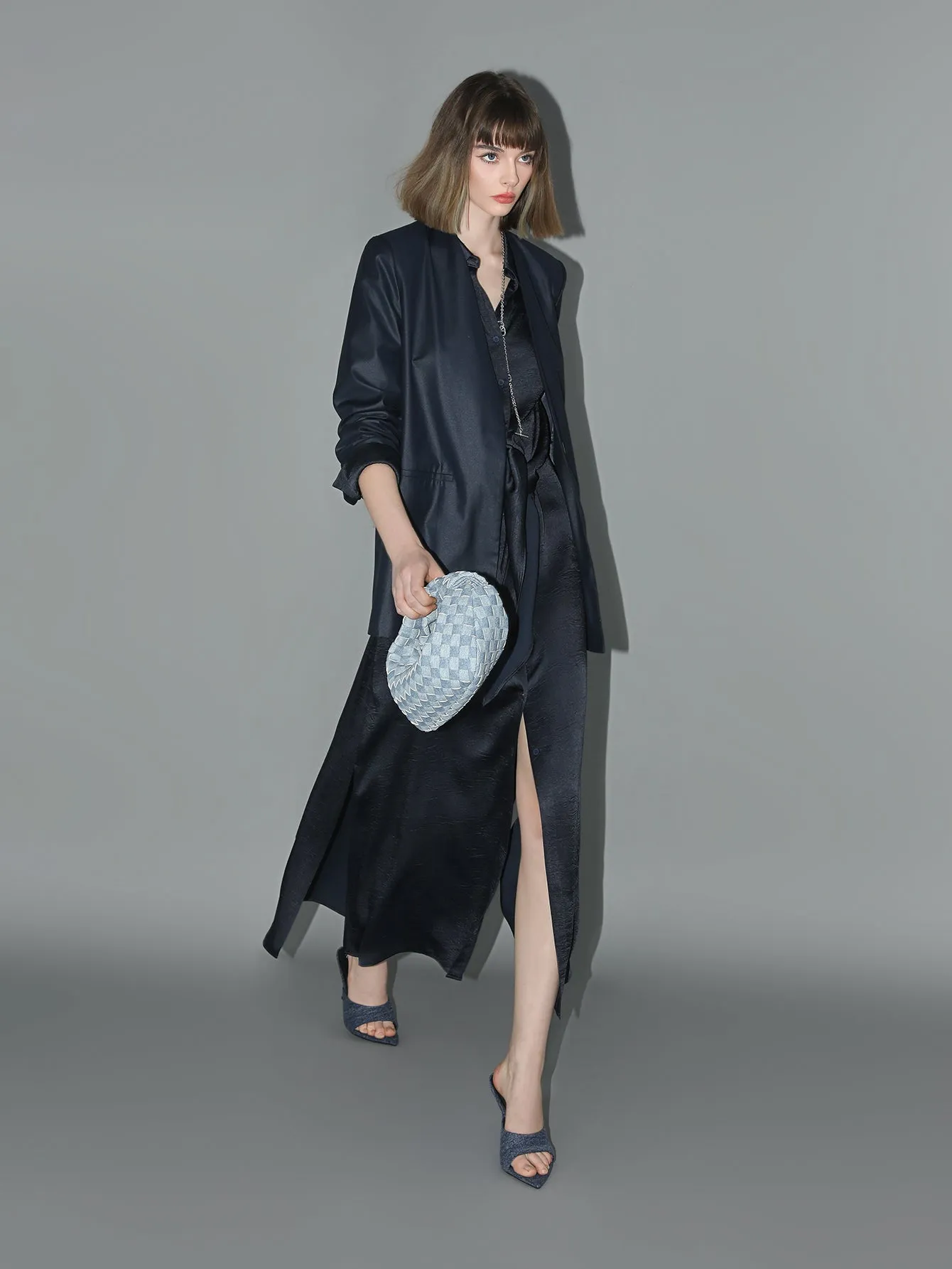 Minimalist Navy Collarless Tailored Blazer