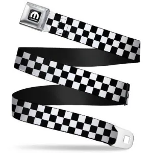 Mopar Seatbelt Belt / Black Logo   Black   White Checker Webbing