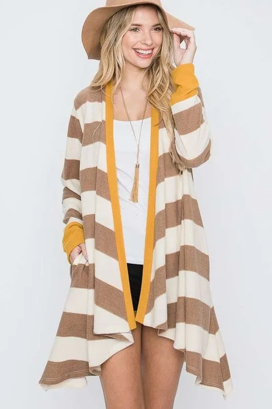 Open Front Striped Draped Cardigan