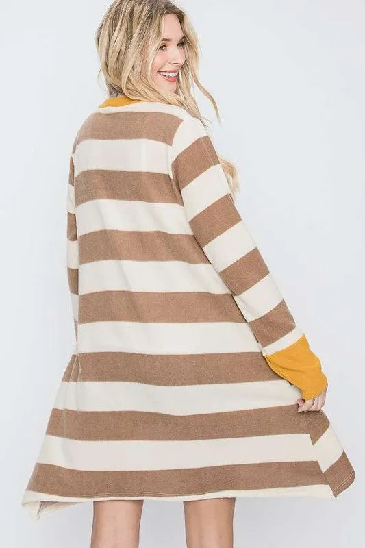 Open Front Striped Draped Cardigan