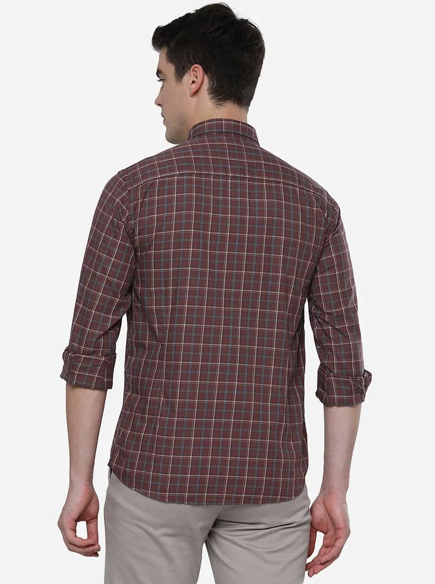 Oxblood Red Checked Slim Fit Casual Shirt | JadeBlue