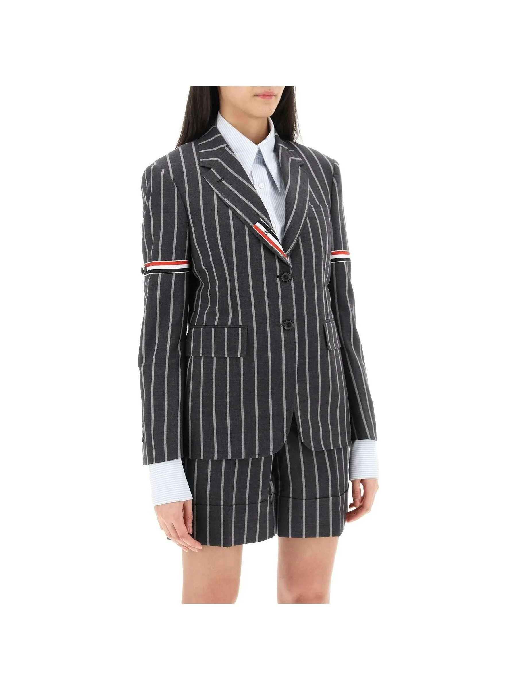 Pinstriped Wool Blazer