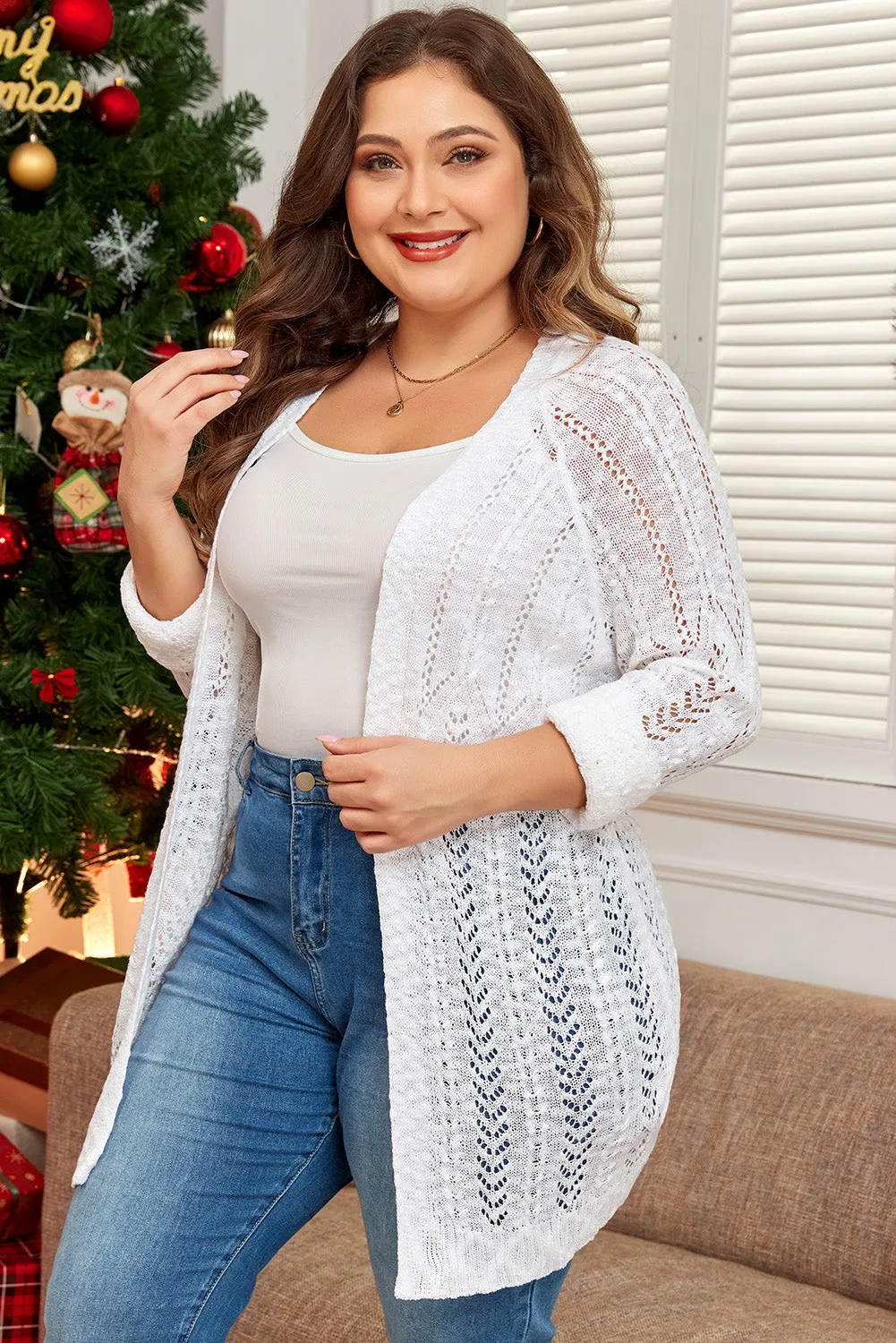 Plus Size Eyelet Knit Cardigan