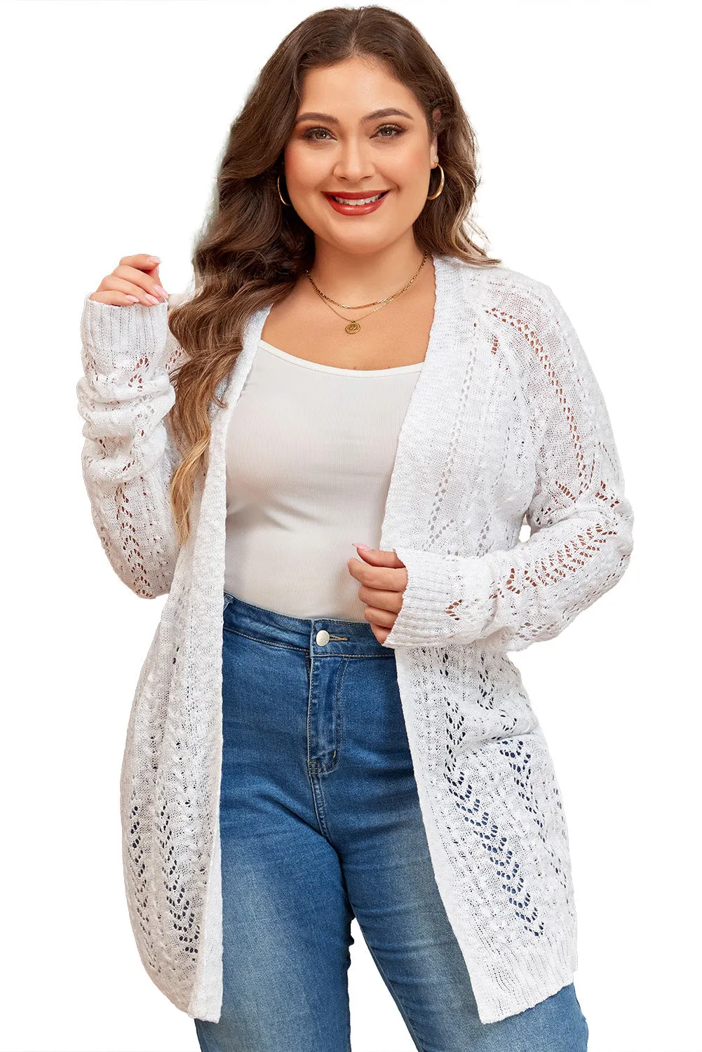 Plus Size Eyelet Knit Cardigan