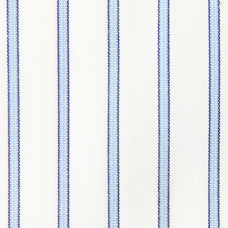 Poplin Semi Spread Shirt - White / Blue - Ticking Stripe - Regular Fit