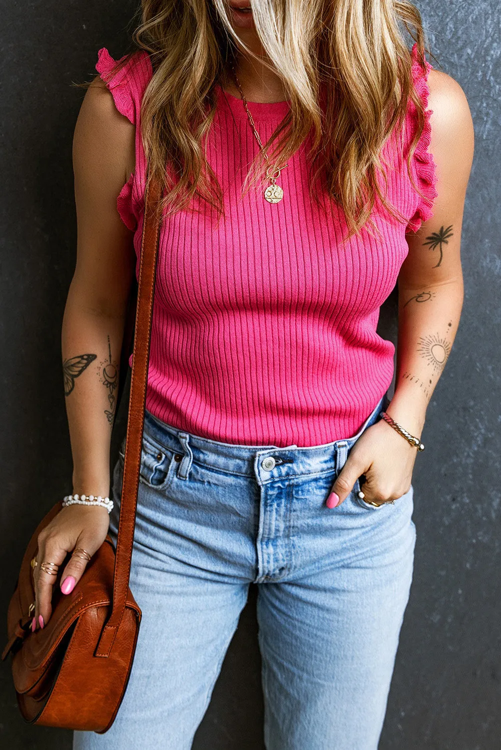 Ribbed Ruffled Sweater Tank