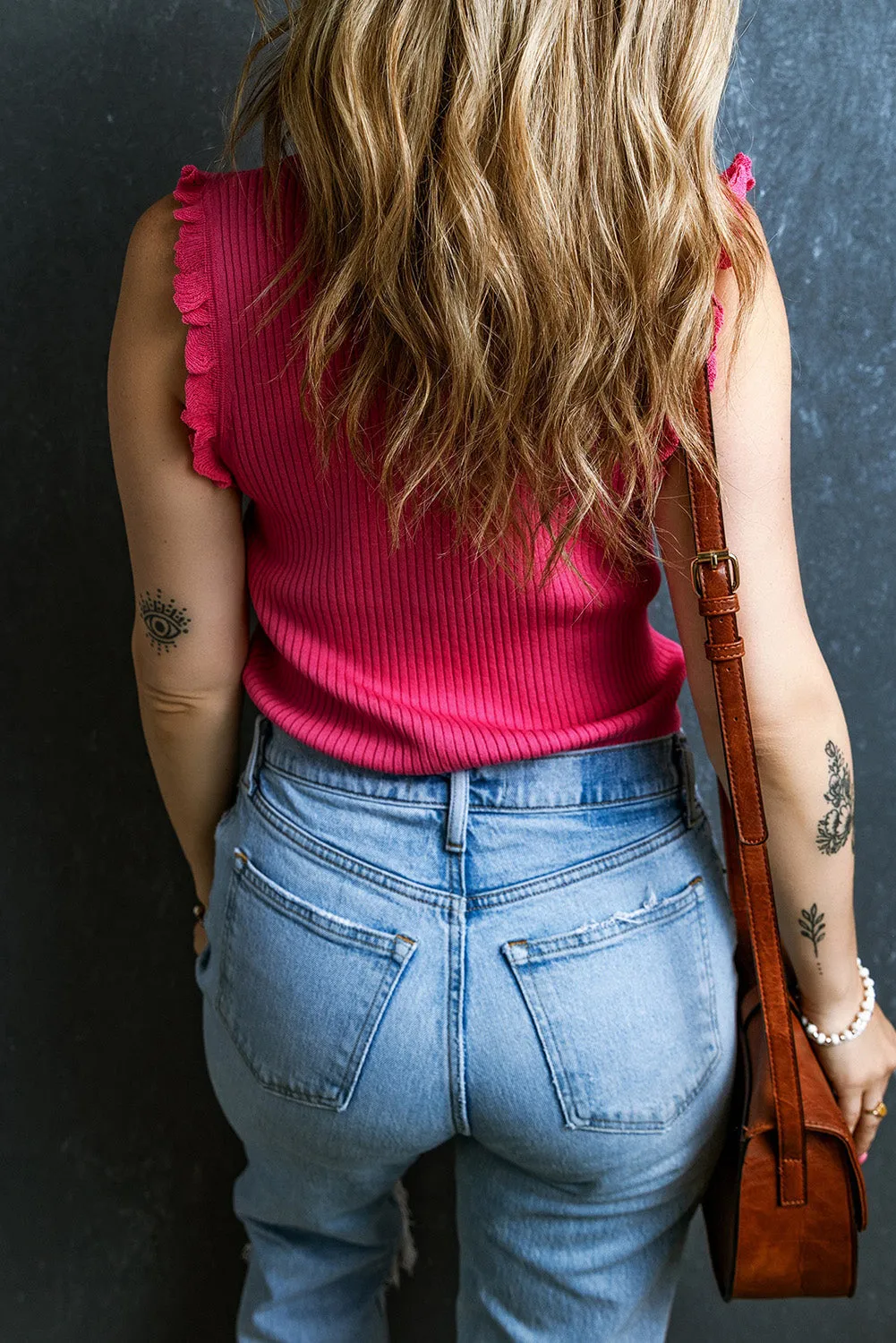 Ribbed Ruffled Sweater Tank