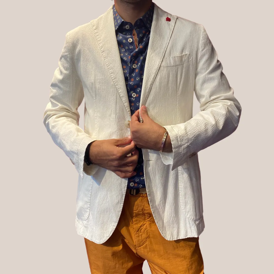 Seersucker Patch Pocket Blazer - Off-White