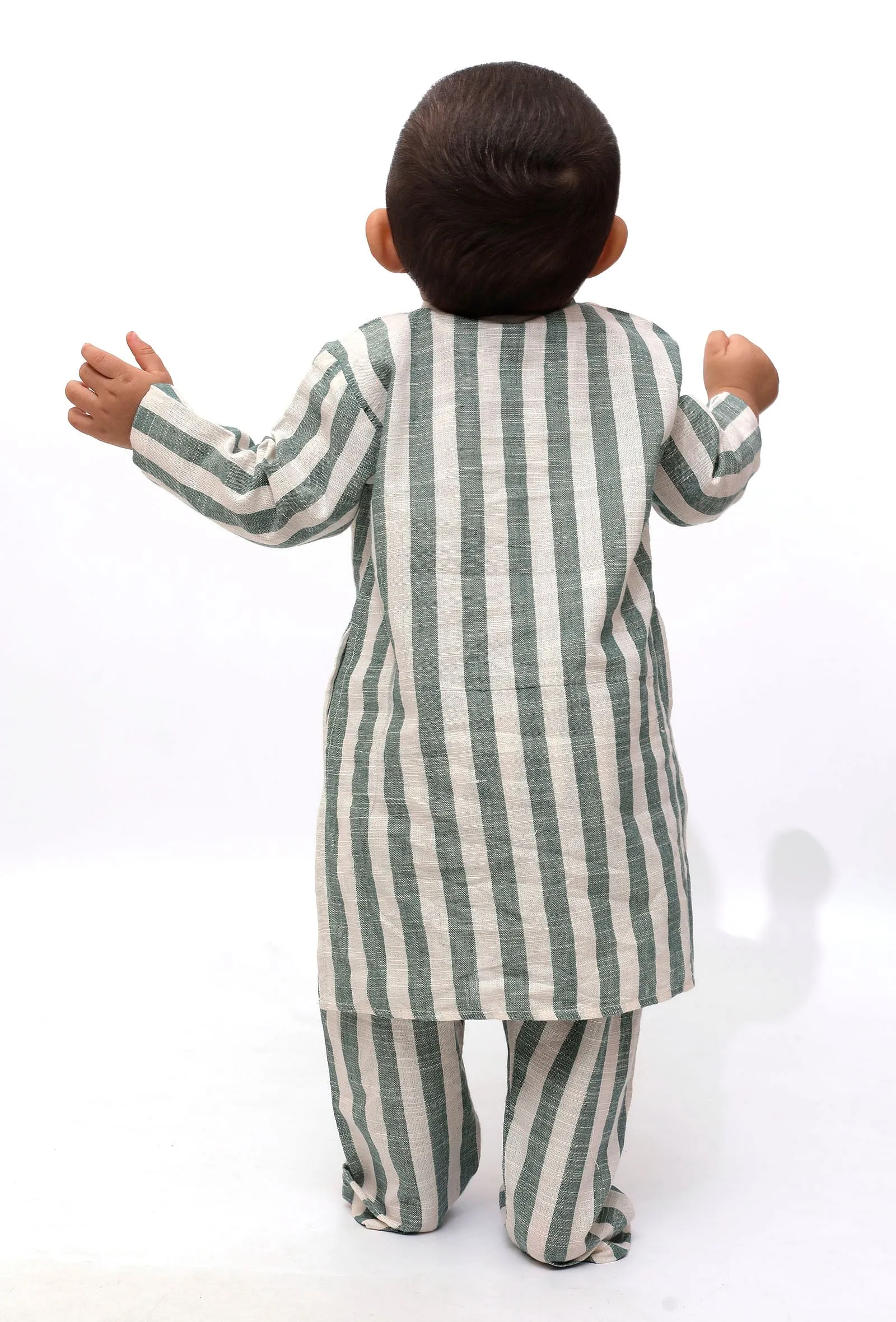 Set of 2 - Isla Green Stripe Tunic Kurta Pajama