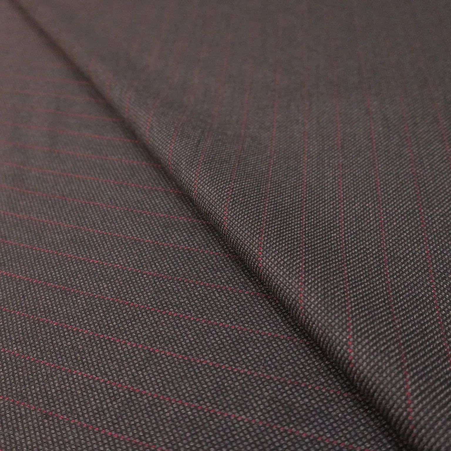 Slate Grey and Red Striped Windowpane Loro Piana Super 120's Wool Suiting Fabric