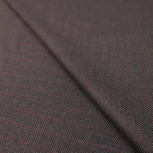 Slate Grey and Red Striped Windowpane Loro Piana Super 120's Wool Suiting Fabric