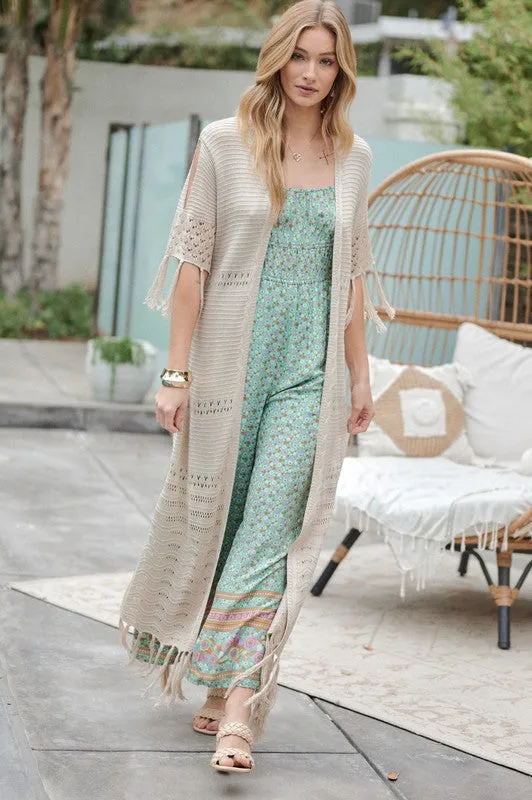 Solid Long Cardigan With Fringe