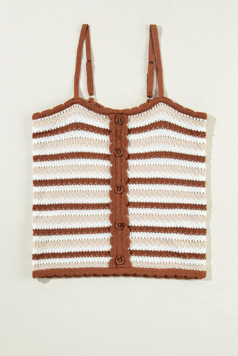 Striped Buttoned Cropped Knitted Vest