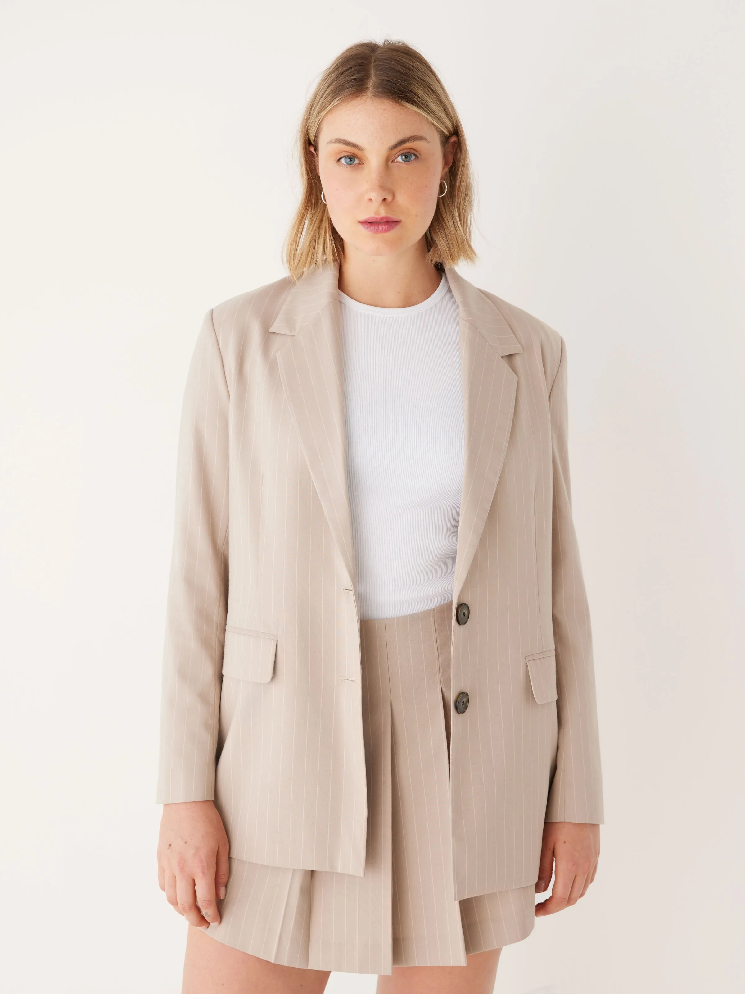 The Pinstriped Comfort Blazer in Oxford Tan