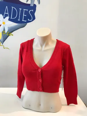 Tomato red cropped 3/4 sleeve cardigan